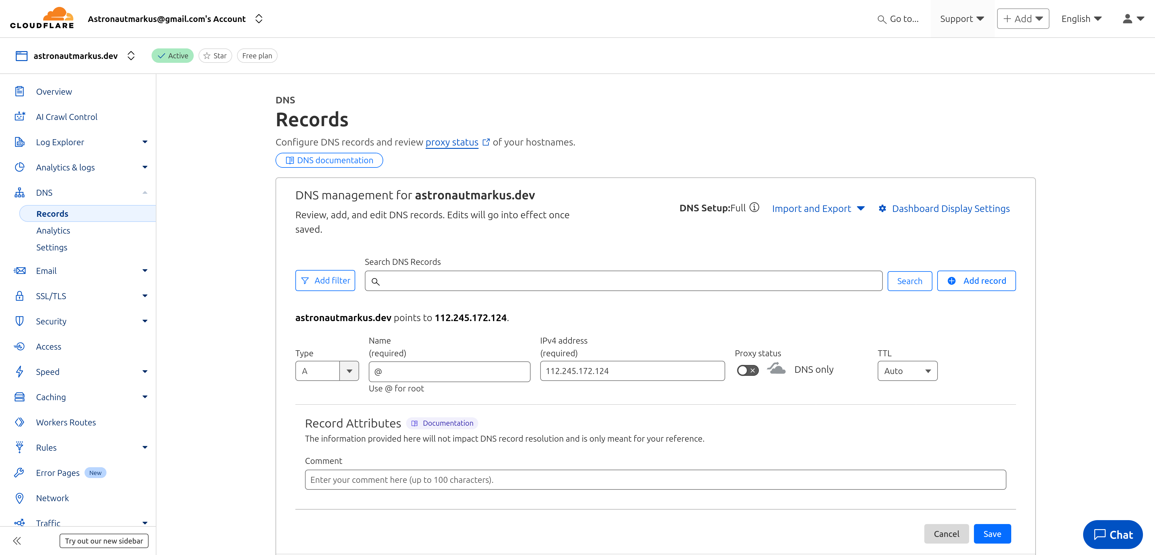 Cloudflare DNS Record Data